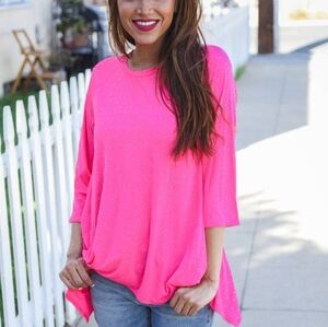 Vibrant Pink Relaxed 3/4 Sleeve Tunic